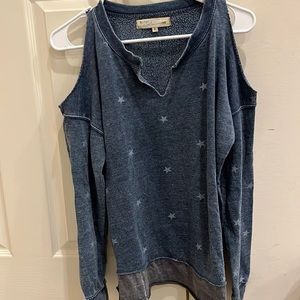 Vintage Havana blue v neck open shoulder sweatshirt. Size small